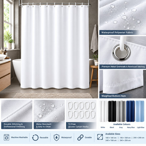 White fabric shower curtain - white,