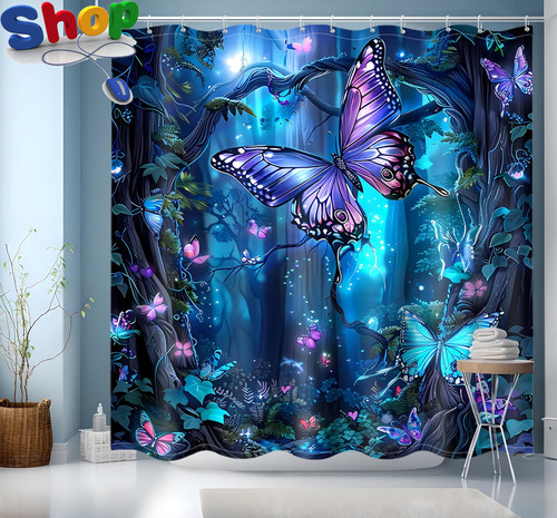 Blue shower curtain bathroom - shower, curtain,bathroom
