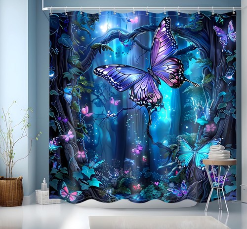Blue shower curtain - blue, curtain,bathroom